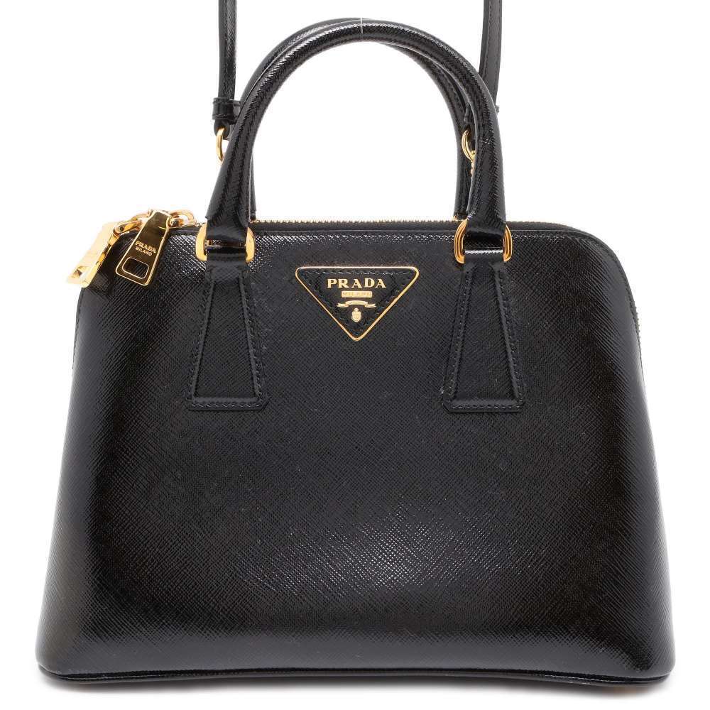 Prada Promenade Patent Vernis Leather Handbag Shoulder Bag Black